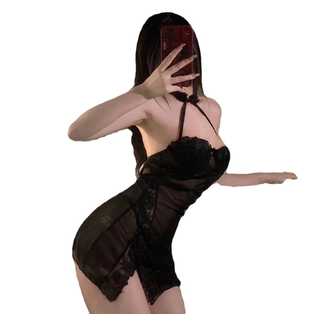 Image of Ge Meng sexy lingerie sexy lace cheongsam small breasts show big flirty uniform stripless pajama set ny